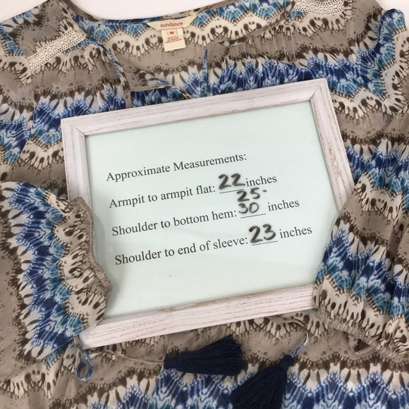 Sundance Women’s Silk Semi Sheer Boho Tunic Top Balloon Sleeve Blue Gray Blouse - Picture 13 of 13